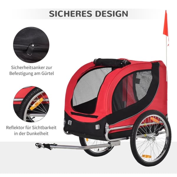 Hundsläp Cykelsläp Hundtransporter Hundcykelsläp Röd + Svart 130 X 73 X 90 Cm