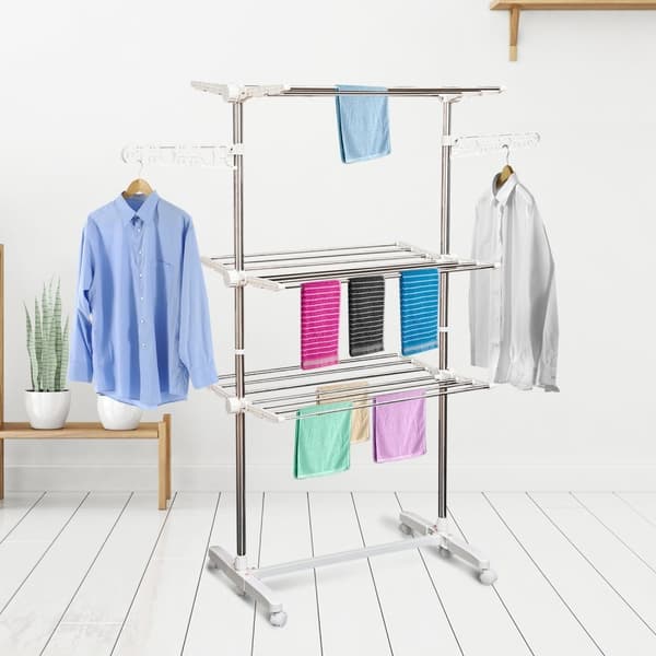 Mobil Tøjlufter Tørretumbler 3 Niveauer Foldbar Rulle 80-142 X 55 X 152 Cm