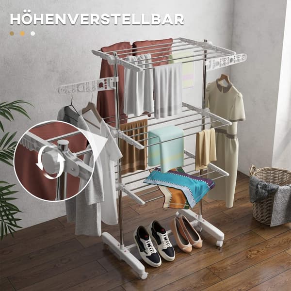 Mobil Tøjlufter Tørretumbler 3 Niveauer Foldbar Rulle 80-142 X 55 X 152 Cm