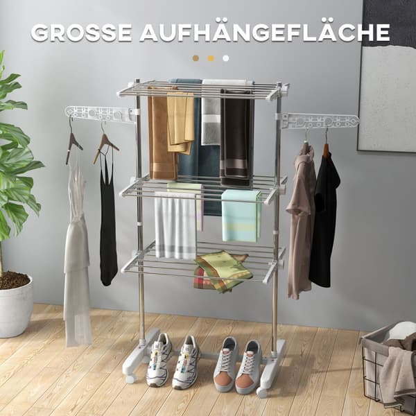 Mobil Tøjlufter Tørretumbler 3 Niveauer Foldbar Rulle 80-142 X 55 X 152 Cm