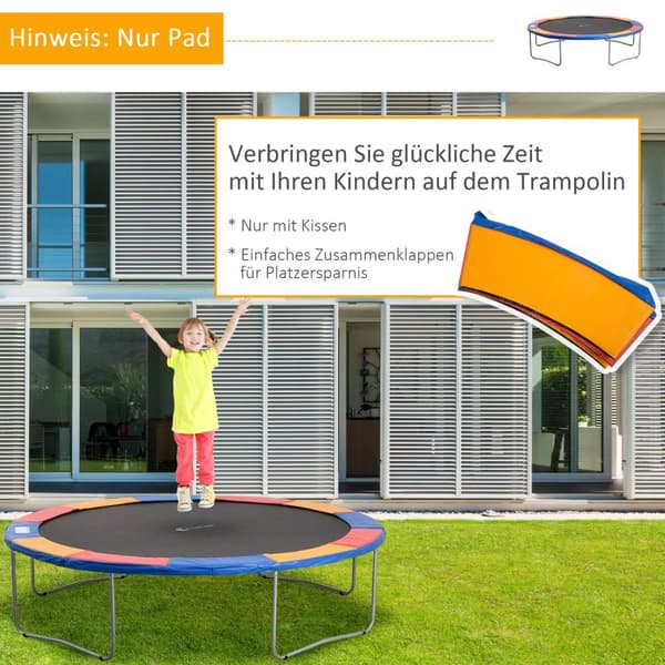 Trampolin Tilbehørssæt Kantafdækning, Sikkerhedsnet, Til 8Ft-15Ft, Ø 366Cm, Farverig