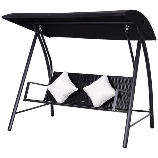 3-Seters Hollywood Swing Polyrattan Metall Med Pute Som Tåler Opptil 360 Kg Ny (Svart)