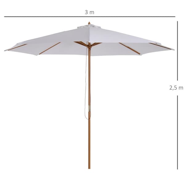 Parasoll Tre 300 Cm Treparaply Hageparaply Balkong Paraply Bambus Kremhvit