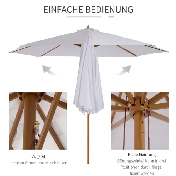Parasoll Tre 300 Cm Treparaply Hageparaply Balkong Paraply Bambus Kremhvit