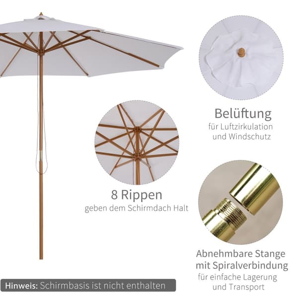 Parasoll Tre 300 Cm Treparaply Hageparaply Balkong Paraply Bambus Kremhvit