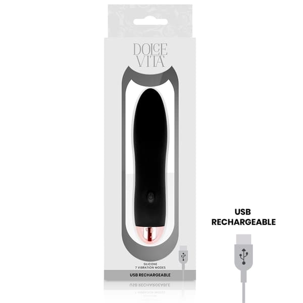 Dolce Vita - Genopladelig Vibrator Fire sorte 7 hastigheder