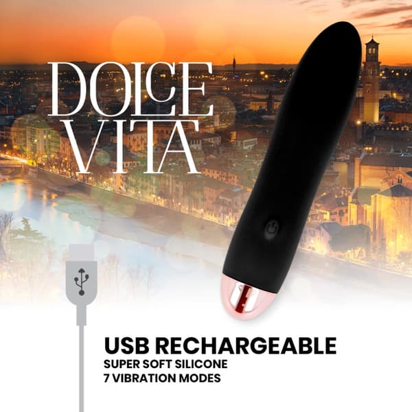 Dolce Vita - Genopladelig Vibrator Fire sorte 7 hastigheder