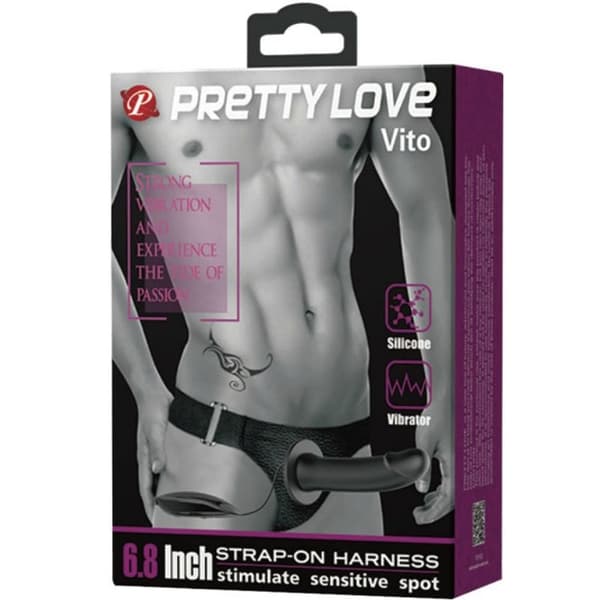 Pretty Love - Vito Strap On Med Hollow Dildo Och Vibration 17,3 Cm