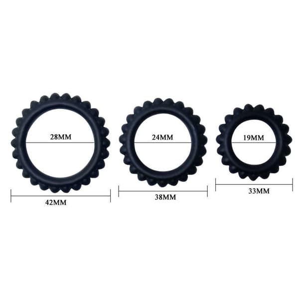 Baile - Titan Sæt 3 Stk Cock Ring Sort 2,8 + 2,4 + 1,9 Cm