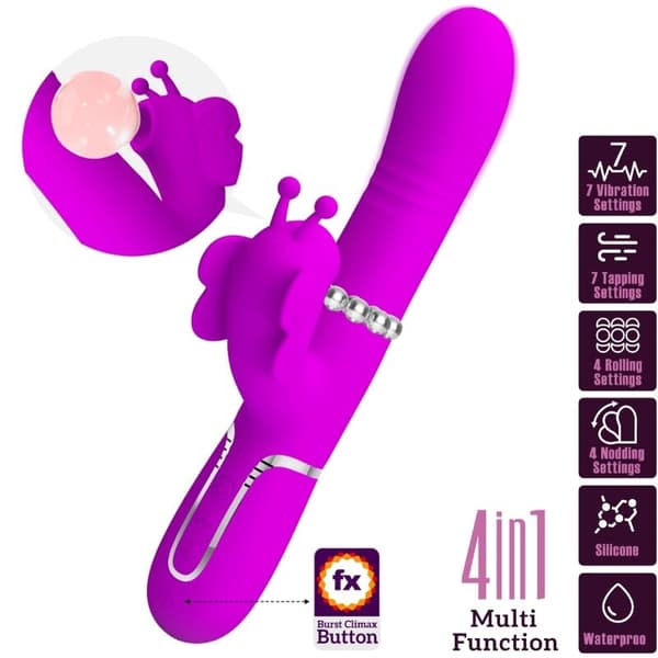 Pretty Love - Monitoiminen Rabbit Vibrator 4 In 1 Butterfly Fuksia