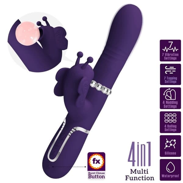 Pretty Love - Multifunksjons kaninvibrator 4 i 1 sommerfugl lilla