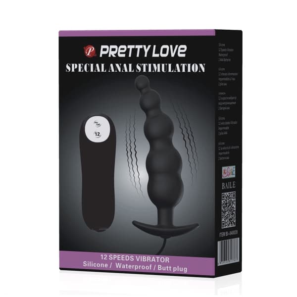 Pretty Love - Anal Plug Silicone Extra stimulaatio ja 12 värinätilaa musta