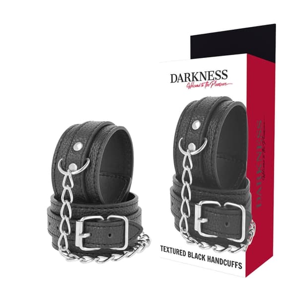Darkness - mustat teksturoidut nahkaiset käsiraudat