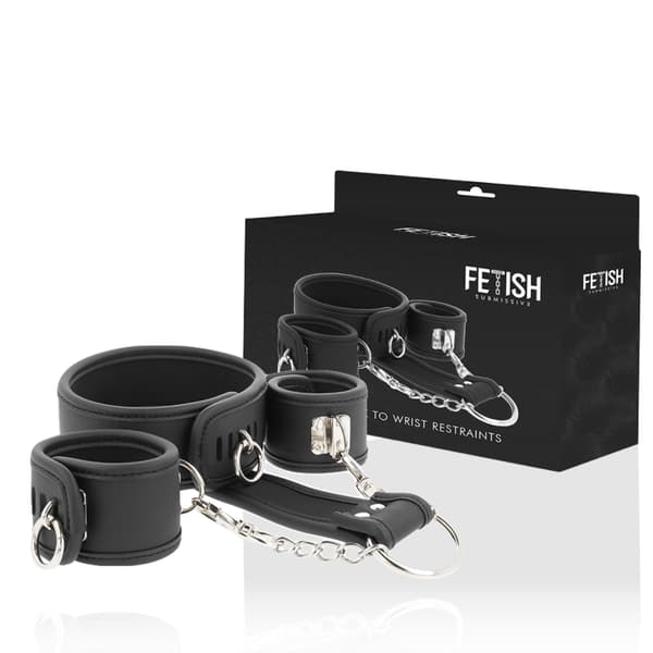 Fetish Submissive - Vegaaninen nahkainen kaulakoru ja käsiraudat nopreenivuorella