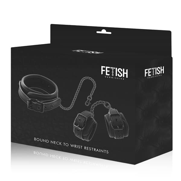 Fetish Submissive - Vegansk lærhalskjede og håndjern med noprenfôr