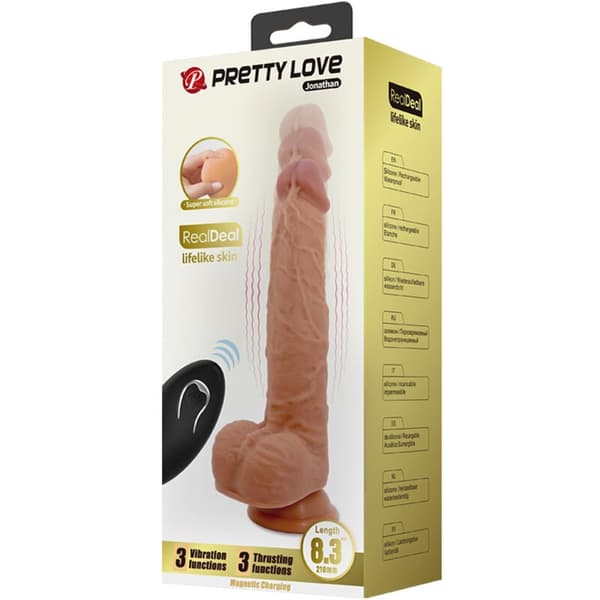 Pretty Love - Jonathan Silicone Dildo 3 tärinää + 3 lisäyksen mittaa kaukosäädin 21 cm