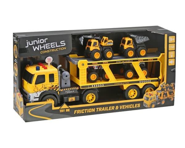 Junior Wheels Friction Trailer W. 4 Vehicles 1:12