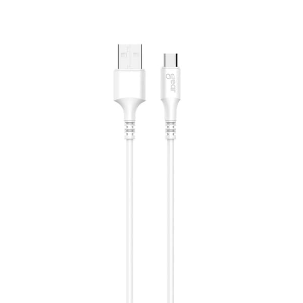 GEAR Ladekabel MicroUSB til USB-A 2m hvit rund kabel