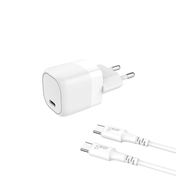 GEAR Oplader 220V 1xUSB-C Hvid PD/PPS 25W Kabel USB-C til USB-C 3A