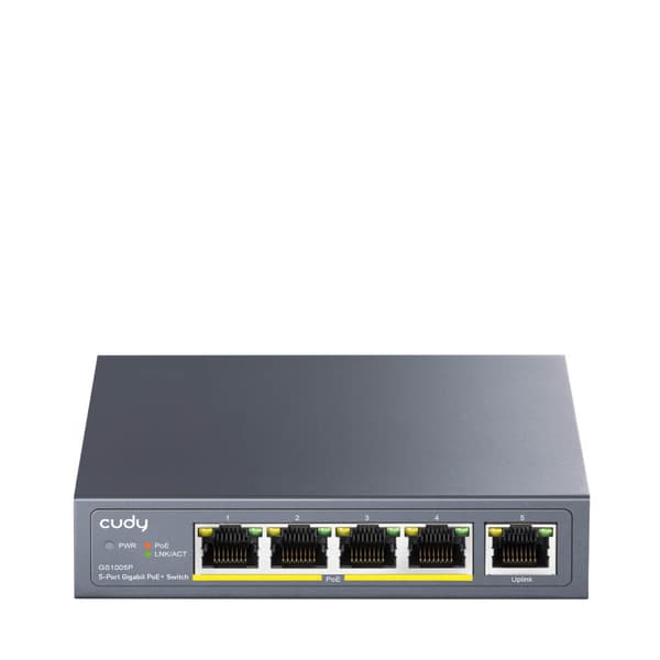 CUDY Switch GS1005P 5-porttinen Gigabit PoE+ 60W Harmaa