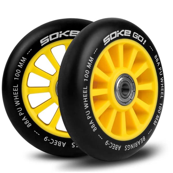Gule hjul til sparkesykkel 100 mm (2-pakning)
