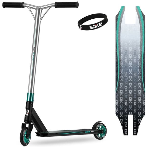 Profesjonell triksscooter SOKE PRO Sølv-Turkis
