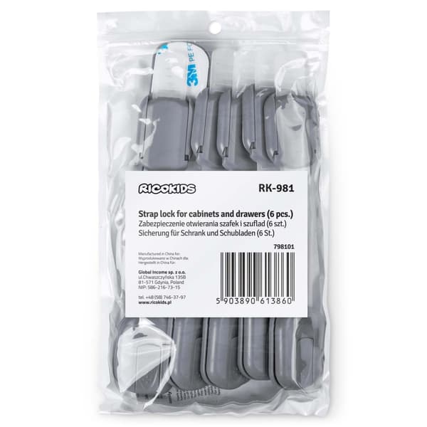 Lapsilukko kaappeihin Ricokids 798101, 6 kpl, harmaa