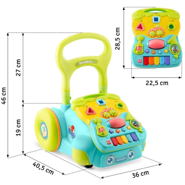 Turkis 2-i-1 Learn-Walk-vogn med musik RK-744 fra Ricokids