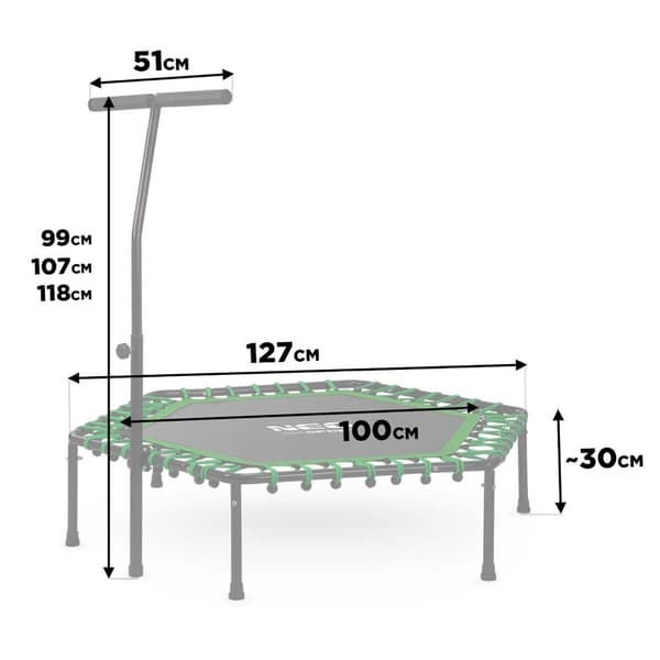 Fitness-trampoliini kahvalla 127 cm Neo-Sport - kuusikulmainen vihreä