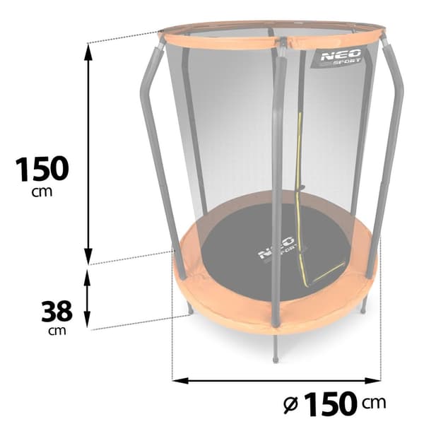 Trampolin för trädgården 152 cmI setet ingår:- Trampolin 152 cm- 6 ben- 6 stolpar med skumskydd- Inre säkerhetsnät med dragkedjaHuvudegenskaper:- Säke