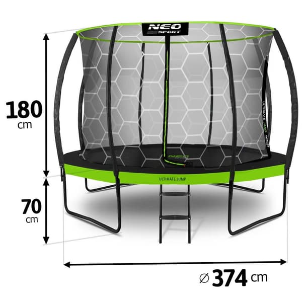 Trampolin til haven, 374 cm med indvendigt beskyttelsesnet fra Neo-Sport