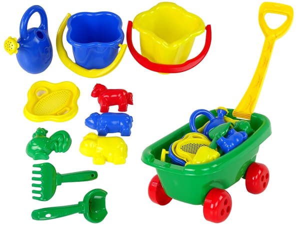Grønn Pulling Trolley Sand Sett: 10 elementer, 2 bøtter