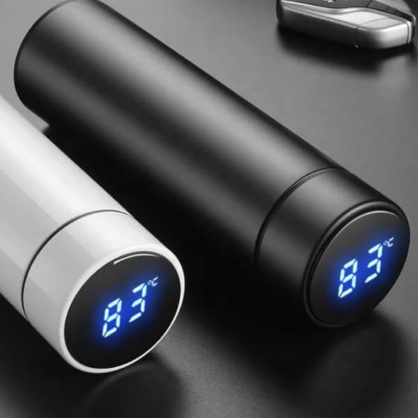 Herzberg rustfrit stål termovakuumflaske med smart temperaturdisplay - 500 ml sort