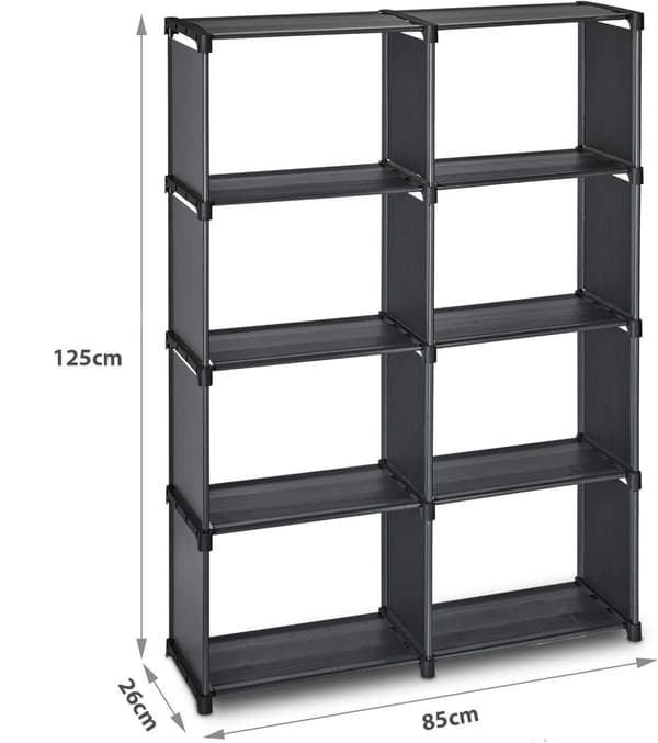 Herzberg 8-lags multifunktions bogreol og opbevaringsstativ - 85x125 cm sort