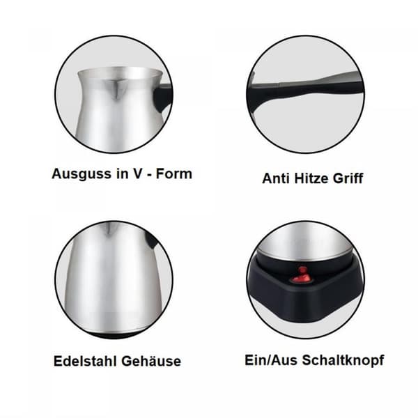 Cheffinger CF-ECMO.6:600 ml sähköinen ruostumattomasta teräksestä valmistettu turkkilainen espresso-kahvinkeitin