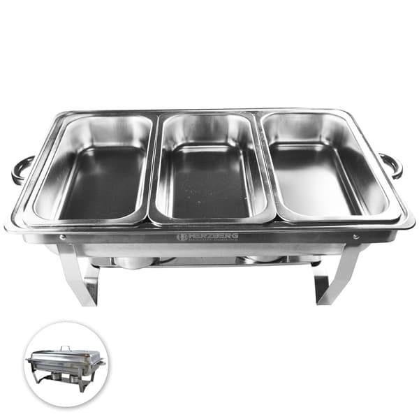 Herzberg HG-8022-3: Chafing Dish i rustfritt stål - 3 stk. 1/3-deler matfat