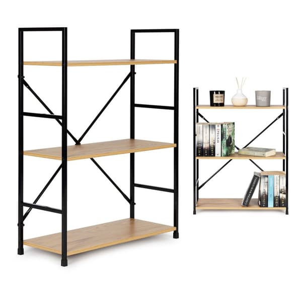 Træreol med metalramme bred LOFT 3 hylder