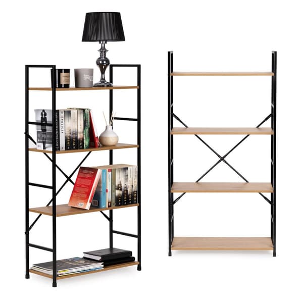 Moderne bred trehylle med 4 hyller LOFT