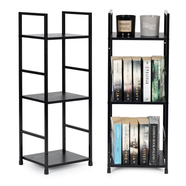 Moderne trehylle, metallramme LOFT, 3 hyller, sort