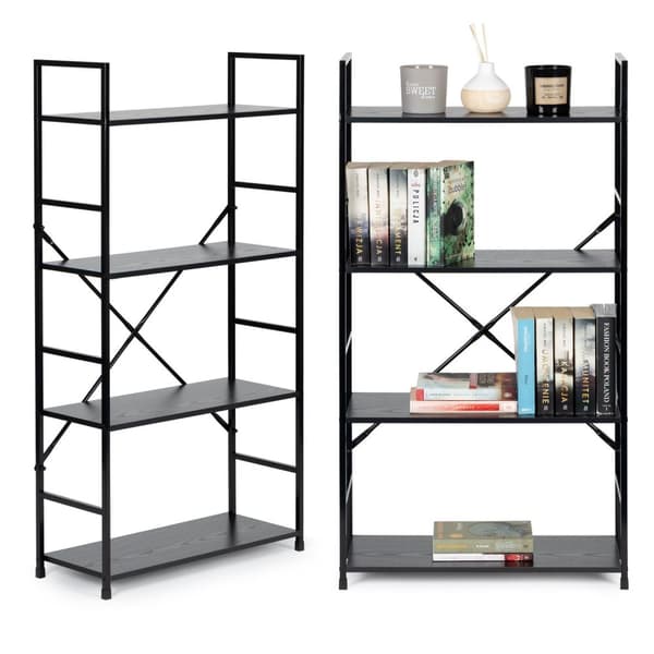 Moderne bred trehylle med 4 hyller LOFT sort