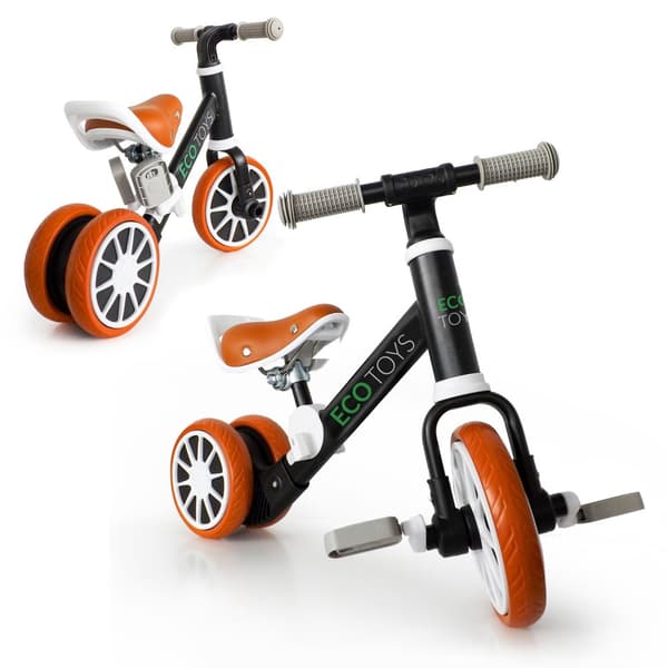Balansesykkel, sittesykkel, med pedaler, 2 i 1, svart, ØKOLEKER