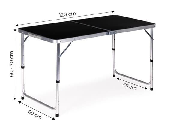 Turistipöytä taitettava retkeilypöytä musta kansi 120 x 60 cm