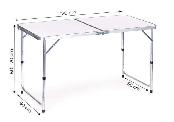 Turistbord sammenleggbart campingbord hvit topp 120 x 60 cm