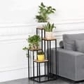 Miniatyrbilde 7 av 8: Blomsterstativ, blomsterhylle, dekorasjoner, 4 hyller, metall MDF, lys valnøtt ModernHome