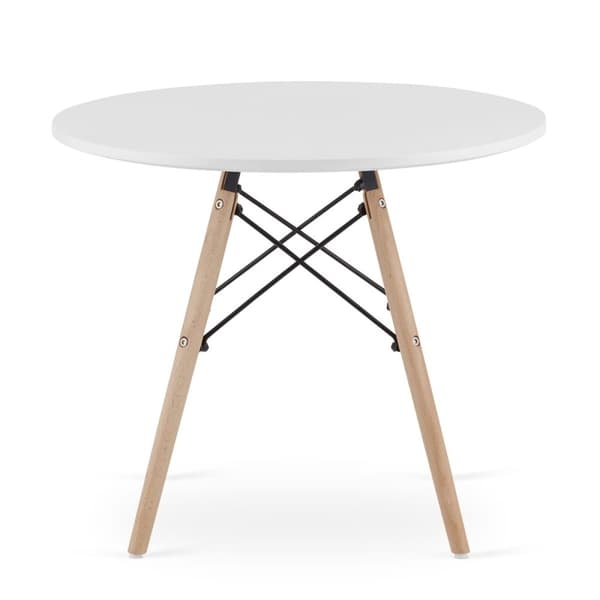 Modernt skandinaviskt soffbord, vit rund skiva, 60 cm