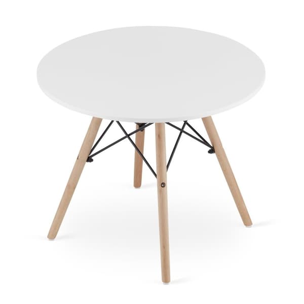 Modernt skandinaviskt soffbord, vit rund skiva, 60 cm
