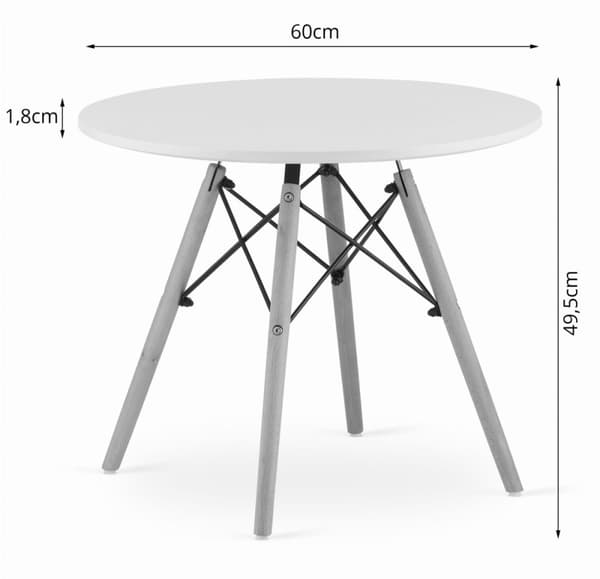 Modernt skandinaviskt soffbord, vit rund skiva, 60 cm
