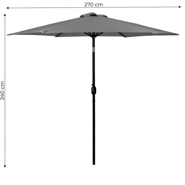 Stor skrå knækket haveparaply med håndsving, 6 ribben, grå 270 cm