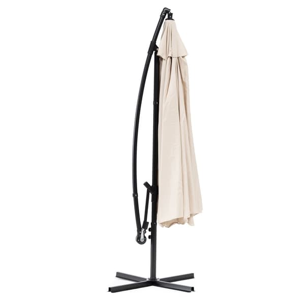 Stor hageparaply med bom, sammenleggbar, 3 m, beige, 6 ribber