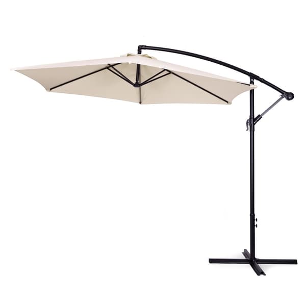 Stor hageparaply med bom, sammenleggbar, 3 m, beige, 6 ribber